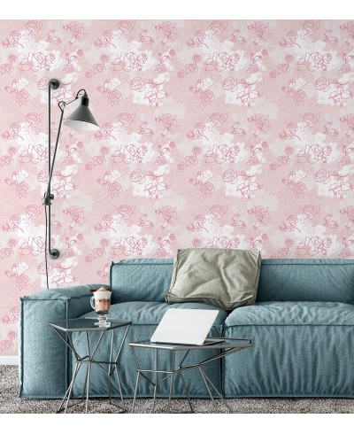 Papel de parede floral vintage rosa e branco