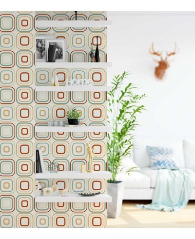 Papel de parede em tons marfim, verde, laranja e vermelho - Geométrico 19 Papel de parede em tons marfim, verde, laranja e vermelho - Geométrico 19