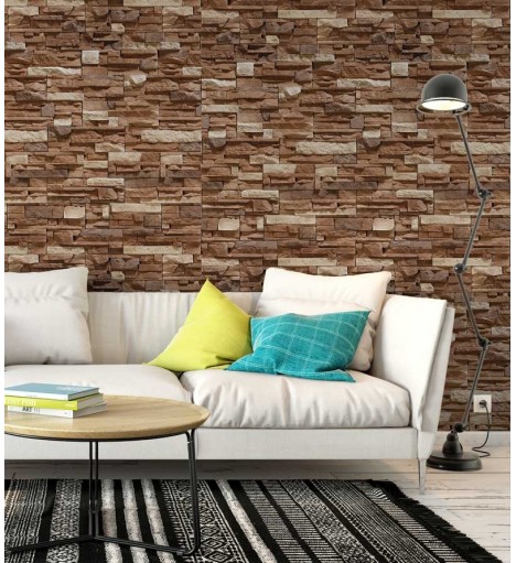 Papel de parede estilo pedras canjiquinha em tons de marrom e bege - Textura 13