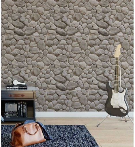 Papel de parede estilo pedras arredondadas em tons acinzentados e bege - Textura 08