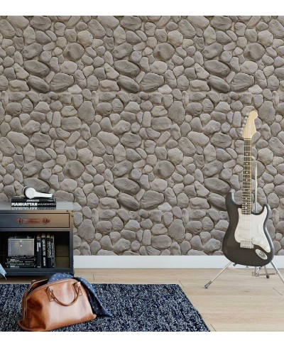 Papel de parede estilo pedras arredondadas em tons acinzentados e bege - Textura 08 Papel de parede estilo pedras arredondadas em tons acinzentados e bege - Textura 08