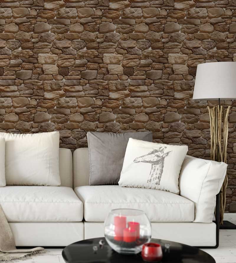 Papel de parede modelo pedras variadas, em tons de marrom, cinza e bege - Textura 23