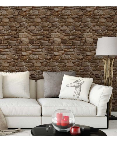 Papel de parede modelo pedras variadas, em tons de marrom, cinza e bege - Textura 23