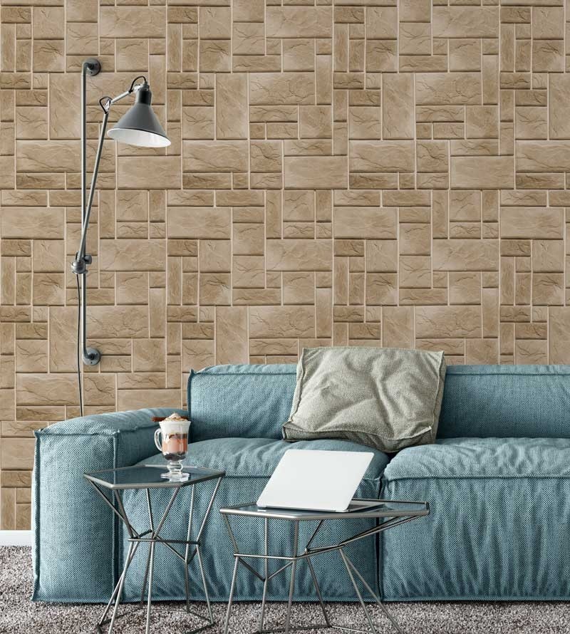 Papel de parede estilo azulejo de diversos tamanhos, em vários tons de marrom e bege - Textura 26