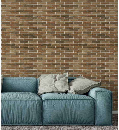 Papel de parede com tijolos em vários tons de marrom e laranja, com detalhes na cor bege - Textura 30