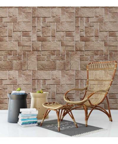 Papel de parede estilo azulejo rustico em tons de marrom e detalhes na cor bege - Textura 32