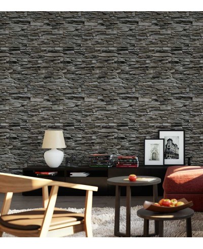 Papel de parede estilo pedra canjiquinha, com variados tons de cinza e detalhes na cor preta - Textura 37