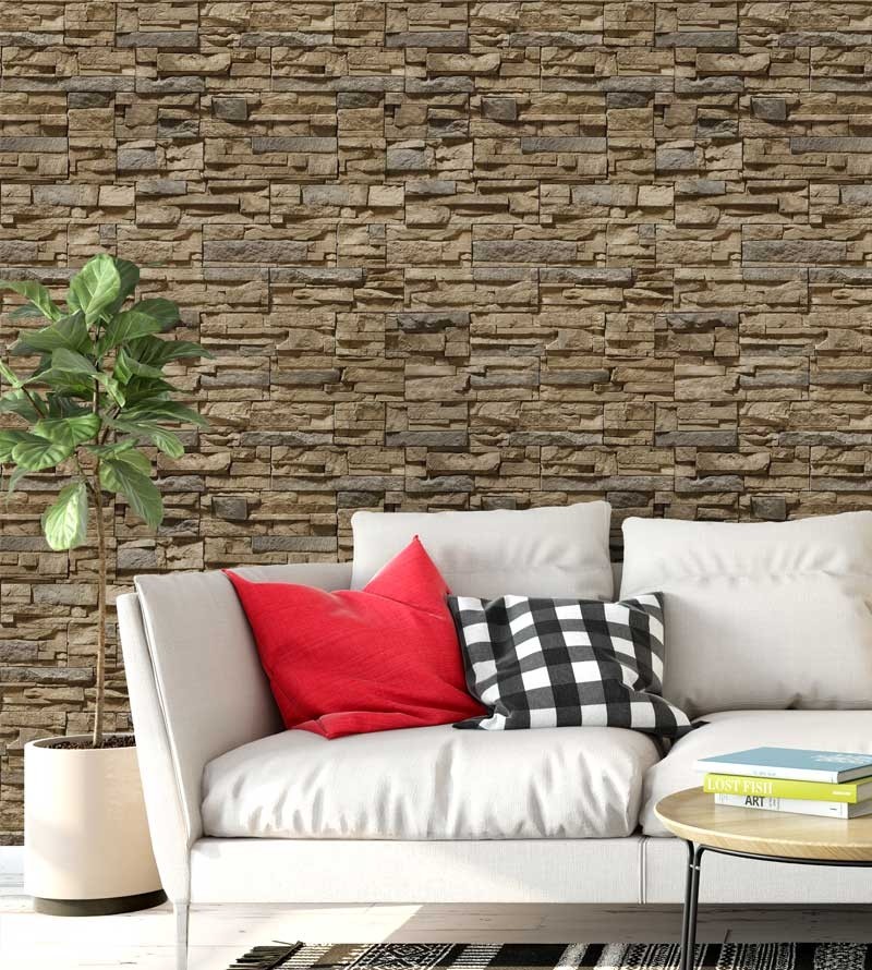 Papel de parede estilo pedras canjiquinha em tons de bege, marrom, e creme. - Textura 04