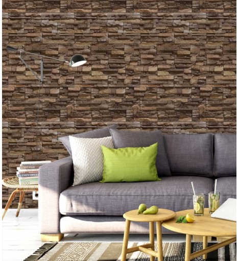 Papel de parede estilo pedras canjiquinhas em tons variados de marrom e bege - Textura 15