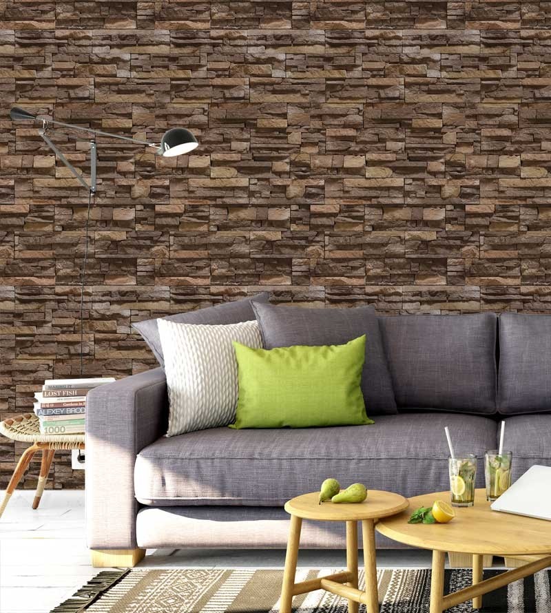 Papel de parede estilo pedras canjiquinhas em tons variados de marrom e bege - Textura 15