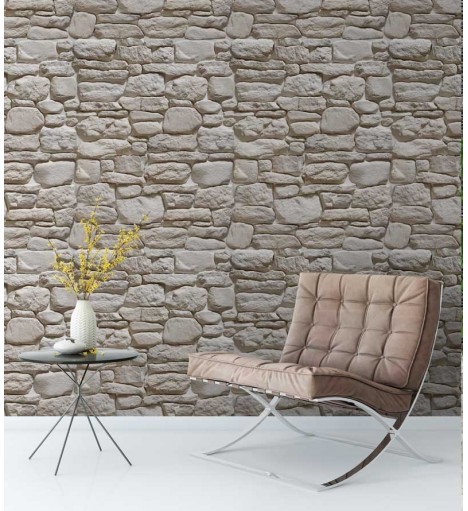 Papel de parede modelo pedras variadas em tons de cinza claro e alguns detalhes em preto - Textura 21