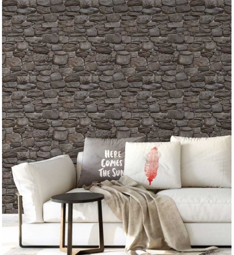 Papel de parede modelo pedras variadas, em tom acinzentado e marrom - Textura 22