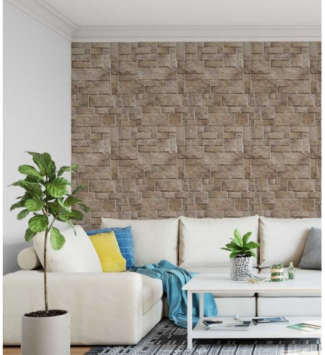 Papel de parede estilo azulejo rustico em tons de marrom e bege, com detalhes na cor cinza - Textura 33