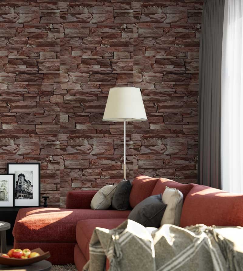 Papel de parede estilo pedras cajiquinhas em tons de marrom, vermelho e bege, com detalhes na cor cinza - Textura 42