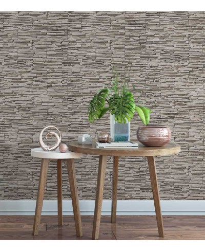 Papel de parede modelo pedras em tom das cores bege, marrom e cinza, com detalhes na cor preta - Textura 48