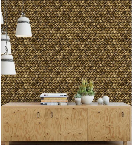 Papel de parede em tons marrom, amarelo e detalhes em preto - Textura 65