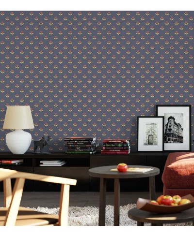 Papel de parede floral tons de cinza e flores em carmim e folhagem nude - Condessa 26 Papel de parede floral tons de cinza e flores em carmim e folhagem nude - Condessa 26