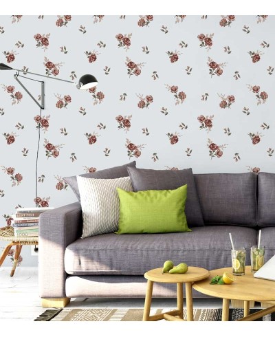 Papel de parede floral com fundo cinza claro e detalhes em tons de marrom, bege e verde musgo - Encanto 20 Papel de parede floral com fundo cinza claro e detalhes em tons de marrom, bege e verde musgo - Encanto 20