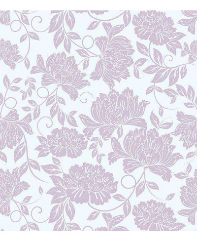 Papel de parede floral com fundo azul claro e desenhos lilas - Glamour 18