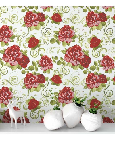 Papel de parede floral, com flores vermelhas e tons de rosa - Floral 45 Papel de parede floral, com flores vermelhas e tons de rosa - Floral 45