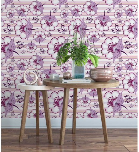Papel de parede em tons das cores rosa, roxo, vinho e branco - Floral 89