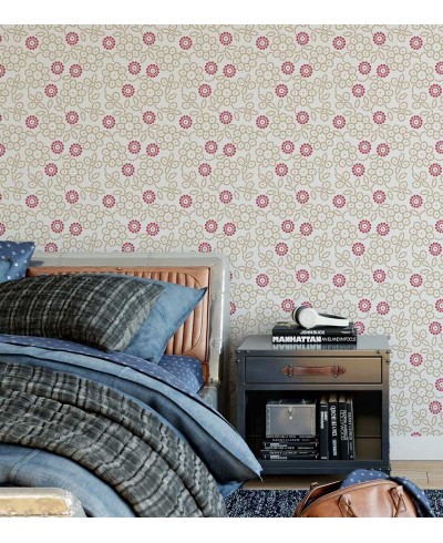 Papel de parede com fundo bege claro e desenhos em tons de rosa e bege escuro - Floral 105 Papel de parede com fundo bege claro e desenhos em tons de rosa e bege escuro - Floral 105