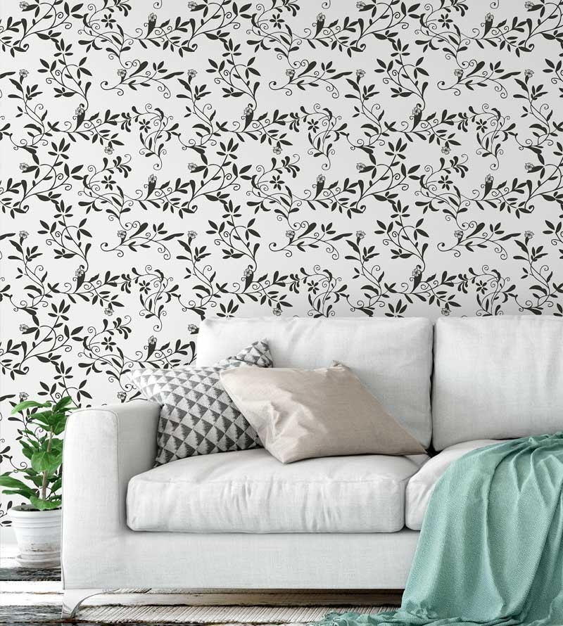 Papel de parede floral nos tons preto e cinza - Glamour 01