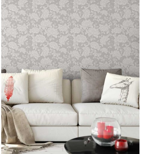 Papel de parede floral em tons cinza - Glamour 19