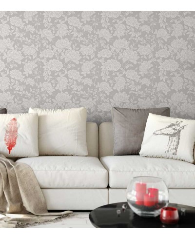 Papel de parede floral em tons cinza - Glamour 19