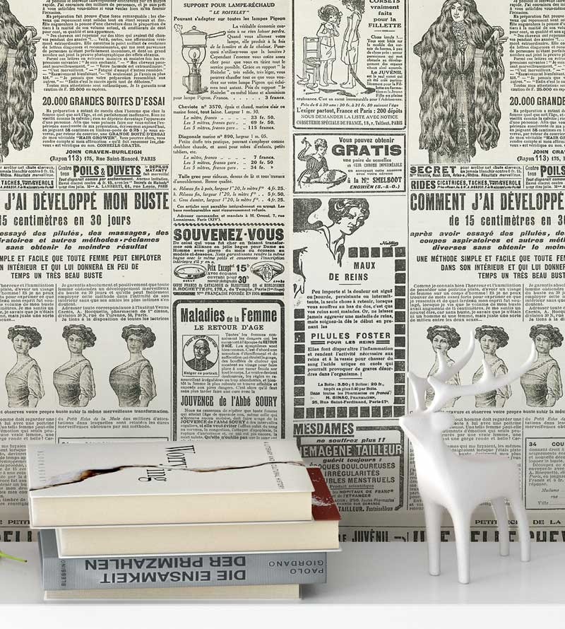 Papel de parede modelo jornal envelhecido, com escritas e desenhos pretos - Jornal 12