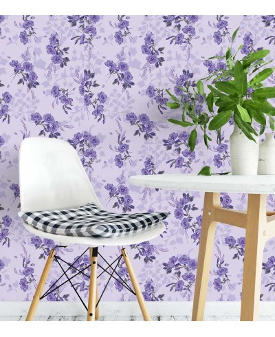 Papel de parede com flores em roxo e tons roxos, fundo roxo e folhagem verde musgo - Luxury 08 Papel de parede com flores em roxo e tons roxos, fundo roxo e folhagem verde musgo - Luxury 08