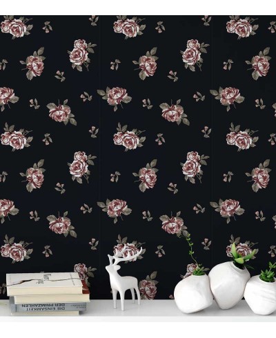 Papel de parede com flores em carmim com detalhes em vermelho desbotado, com folhagem em verde musgo - Luxury 11