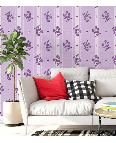 Papel de parede flores em roxo com folhagem em verde musgo, detalhes em rosa - Luxury 12 Papel de parede flores em roxo com folhagem em verde musgo, detalhes em rosa - Luxury 12