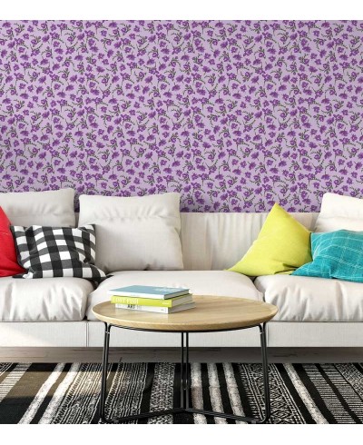 Papel de parede com flores em roxo detalhes verde musgo, fundo em rosa - Luxury 13 Papel de parede com flores em roxo detalhes verde musgo, fundo em rosa - Luxury 13