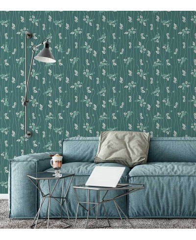 Papel de parede Floral, em detalhes brancos fundo em verde marinho e flores em tons de verde aquamarinho - Luxury 23 Papel de parede Floral, em detalhes brancos fundo em verde marinho e flores em tons de verde aquamarinho - Luxury 23