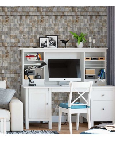 Papel de parede estilo madeira, modelo mosaico com madeira velhas em tons de cinza, marrom e bege - Madeira 06 Papel de parede estilo madeira, modelo mosaico com madeira velhas em tons de cinza, marrom e bege - Madeira 06