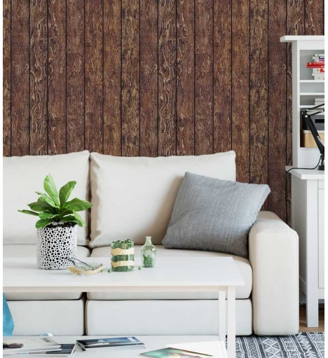 Papel de parede estilo madeira com predominância de tons marrom com detalhes em bege - Madeira 08
