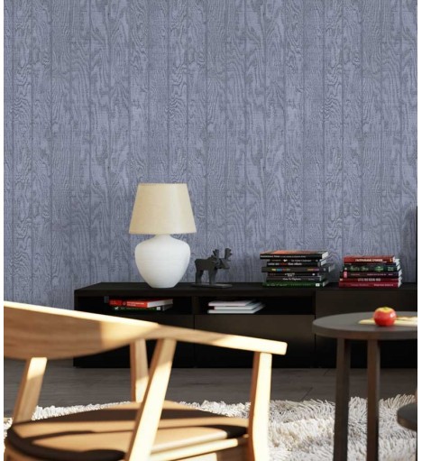 Papel de parede estilo madeira com predominância de tons azul e cinza - Madeira 09