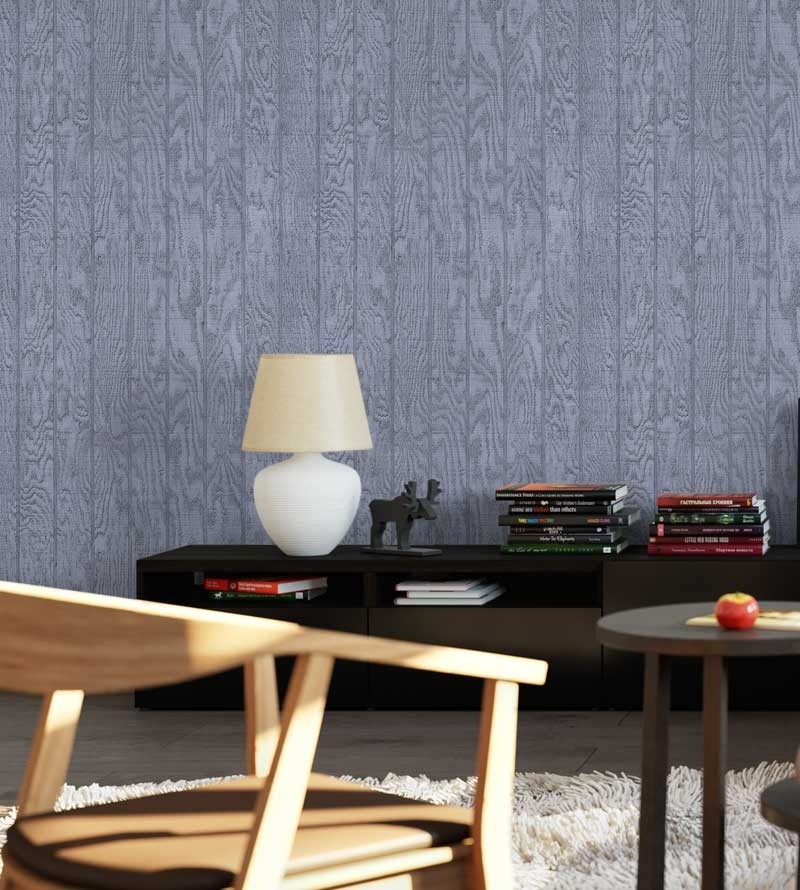 Papel de parede estilo madeira com predominância de tons azul e cinza - Madeira 09
