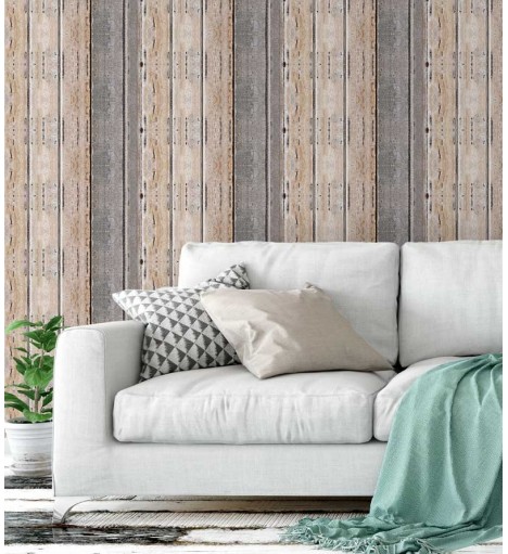 Papel de parede estilo tábuas de demolição em tons bege e cinza - Madeira 161