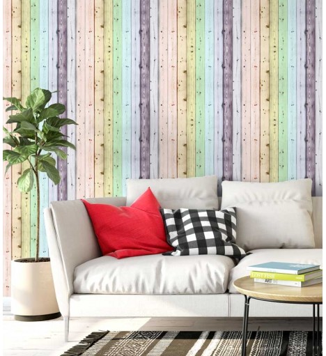 Papel de parede estilo tábuas de demolição coloridas - Madeira 169