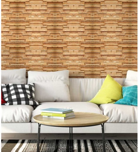 Papel de parede estilo mosaico com madeira de demolição em tons bege e marrom - Madeira 170
