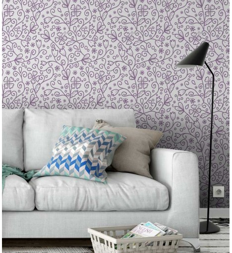 Papel de parede Minimalista em Tons de Rosa e Desenhos de Flores