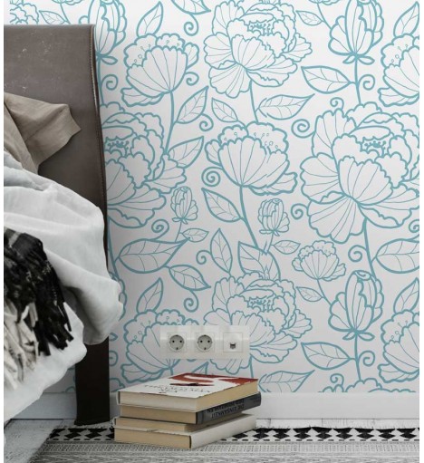 Papel de Parede Minimalista em Tons de Azul Com Detalhes em Plantas