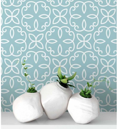 Papel de Parede Minimalista Azul com Detalhes em Branco