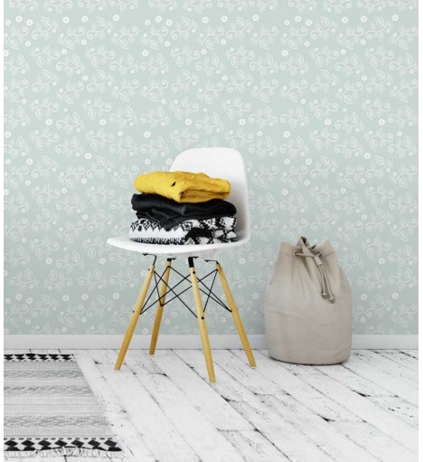 Papel de parede com fundo azul claro e ramos brancos - Nature 04