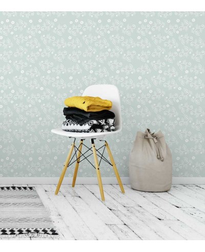 Papel de parede com fundo azul claro e ramos brancos - Nature 04