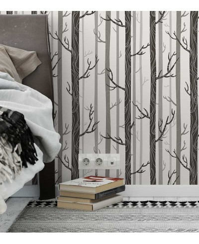 Papel de parede com fundo claro e desenhos em tons cinza e marrom - Nature 06