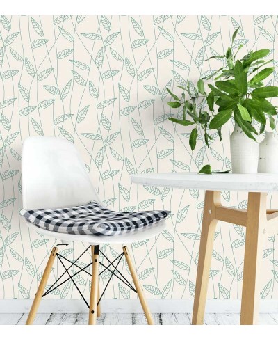 Papel de parede com fundo bege e desenhos verdes - Nature 07