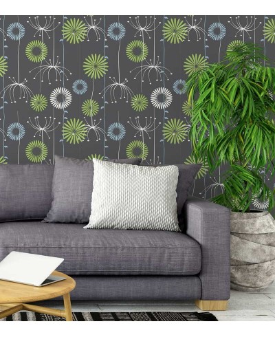 Papel de parede com fundo cinza e escuro e desenhos nas cores, verde, azul e branco - Nature 12